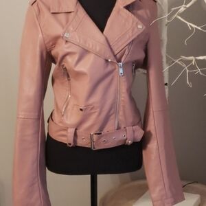 Women's Mauve Faux Leather Moto Jacket